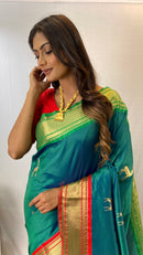 Ethereal Rama Green Color Soft Silk Saree with Deer Motifs