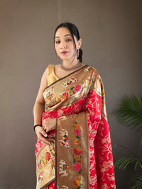 Captivating Red Color Silk Saree with Paithani & Patola Blend