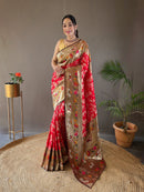 Captivating Red Color Silk Saree with Paithani & Patola Blend