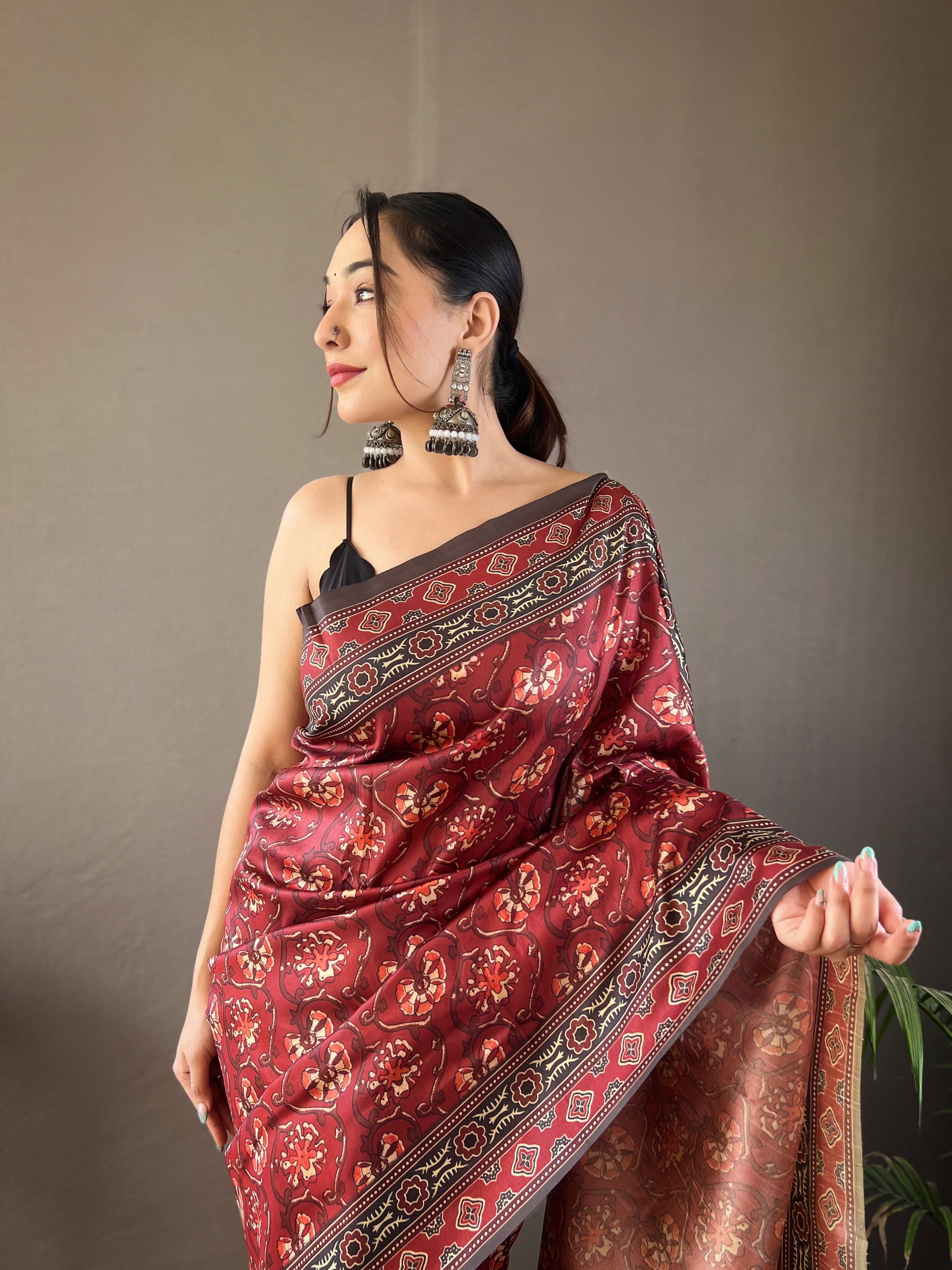 Enigmatic Red Color Digital Printed Semi Silk Saree