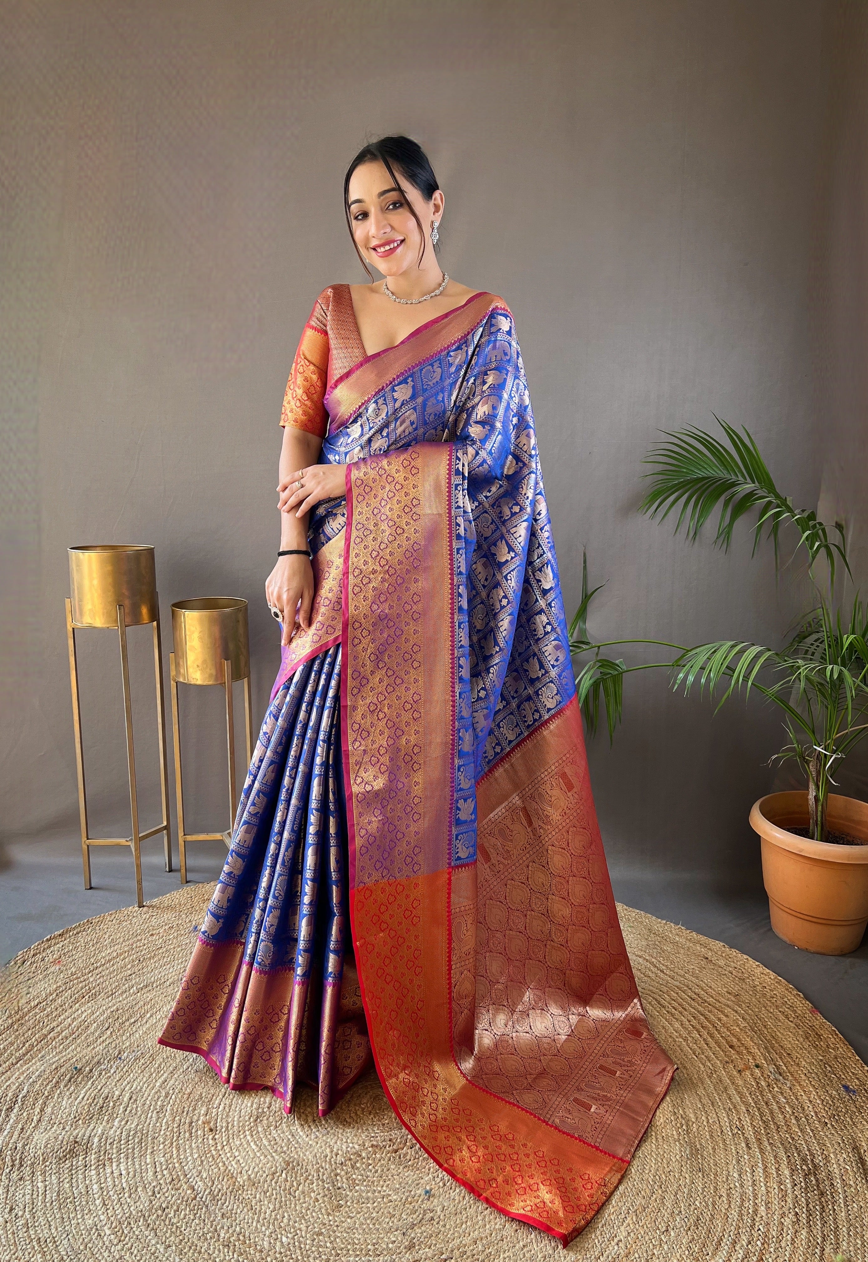 Captivating Blue Color Kanchi Pattu Silk Saree