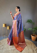 Captivating Blue Color Kanchi Pattu Silk Saree