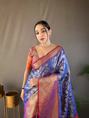 Captivating Blue Color Kanchi Pattu Silk Saree