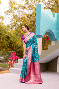 Stunning Rama Green Color Banarasi Silk Saree