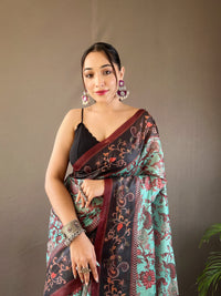 Elegant Sky Blue Color Digital Printed Cotton Saree