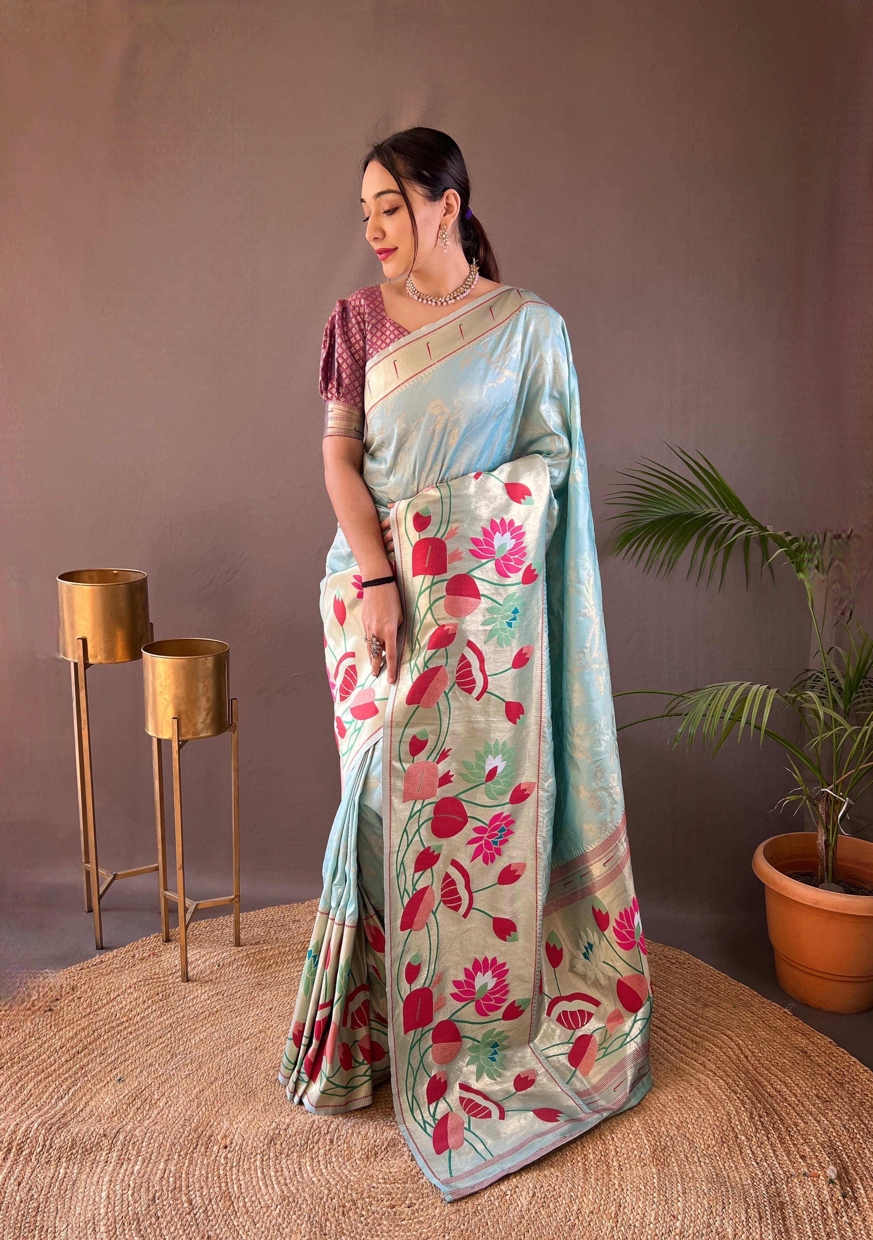 Opulent Sky Color Paithani Silk Saree