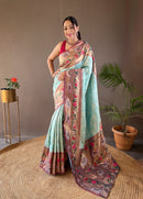 Euphoric Sky Color Silk Saree with Paithani & Patola Blend