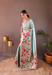 Opulent Sky Color Paithani Silk Saree