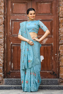 Vibrant Sky Blue Color Chiffon Saree with Zari & Embroidery Work