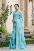 Euphoric Sky Blue Color Tussar Cotton Saree