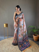 Opalescent Multi Color Semi Silk Saree with Digital Printed Kalamkari Designs