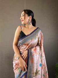 Opalescent Multi Color Semi Silk Saree with Digital Printed Kalamkari Designs