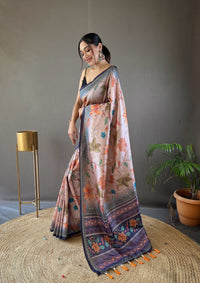 Opalescent Multi Color Semi Silk Saree with Digital Printed Kalamkari Designs