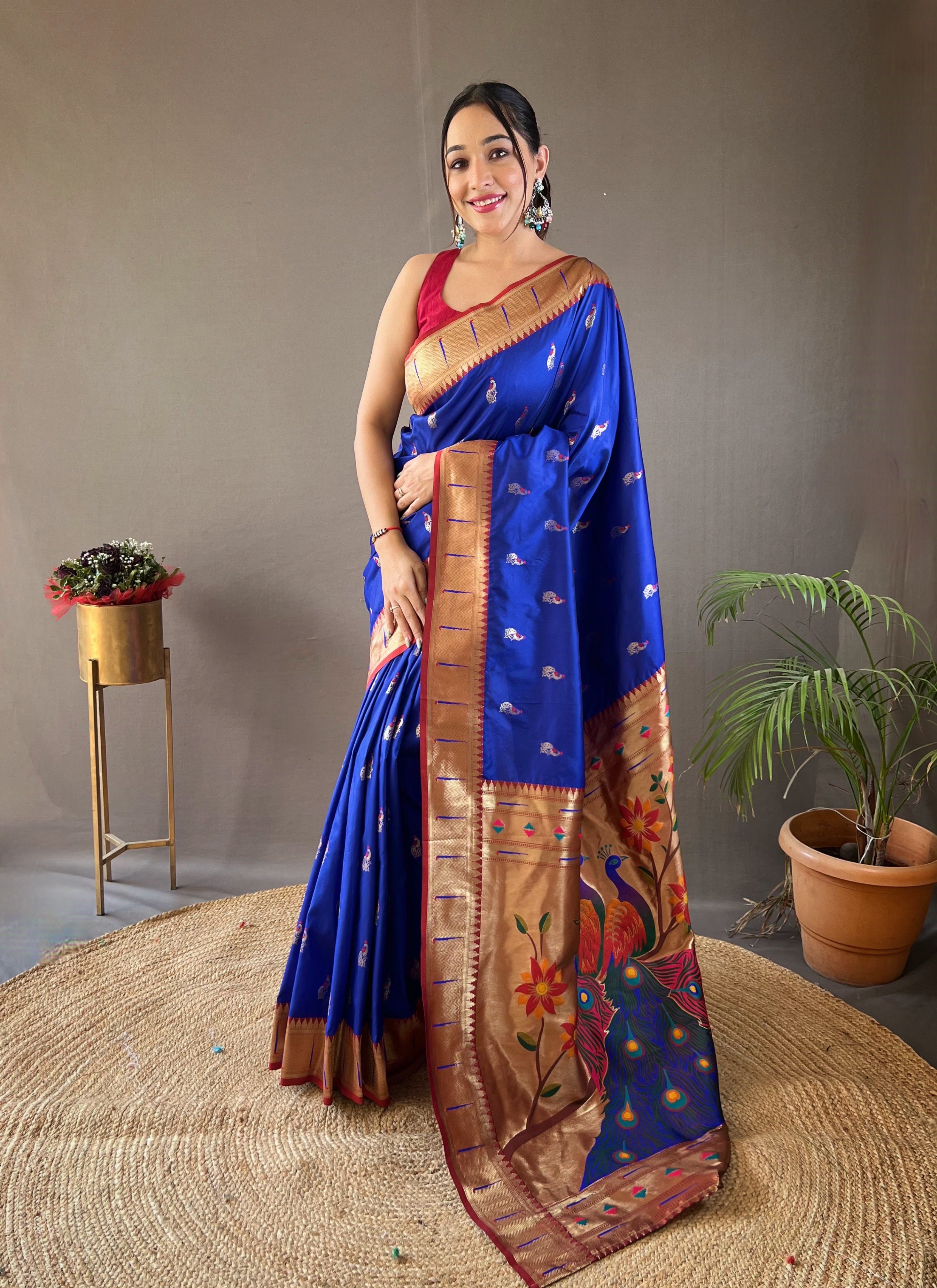 Winsome Royal Blue Color Paithani Silk Saree with Rich Peacock Design on Pallu