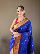 Winsome Royal Blue Color Paithani Silk Saree with Rich Peacock Design on Pallu