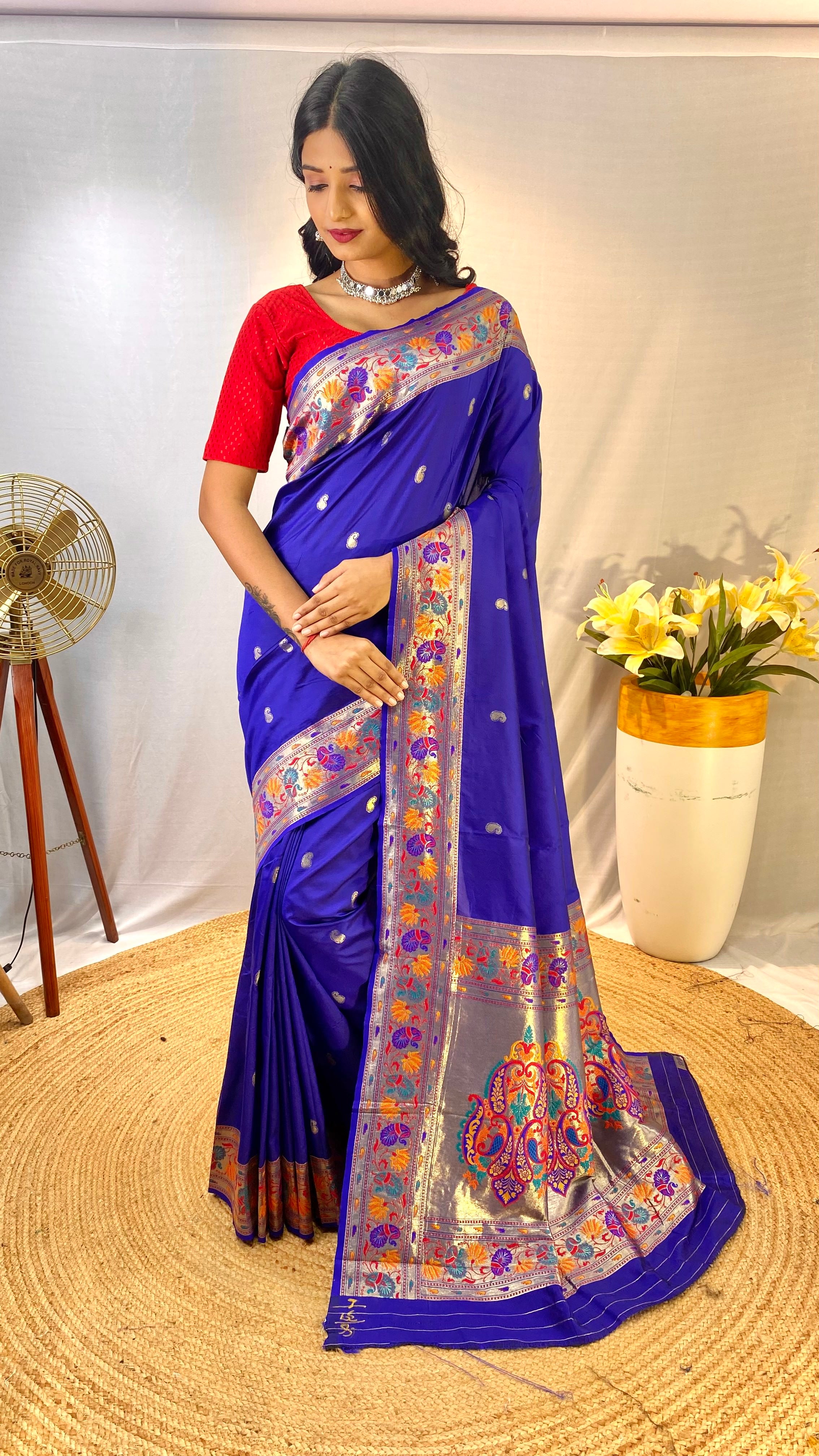 Opalescent Violet Color Paithani Silk Saree with Meenakari Weaving Work