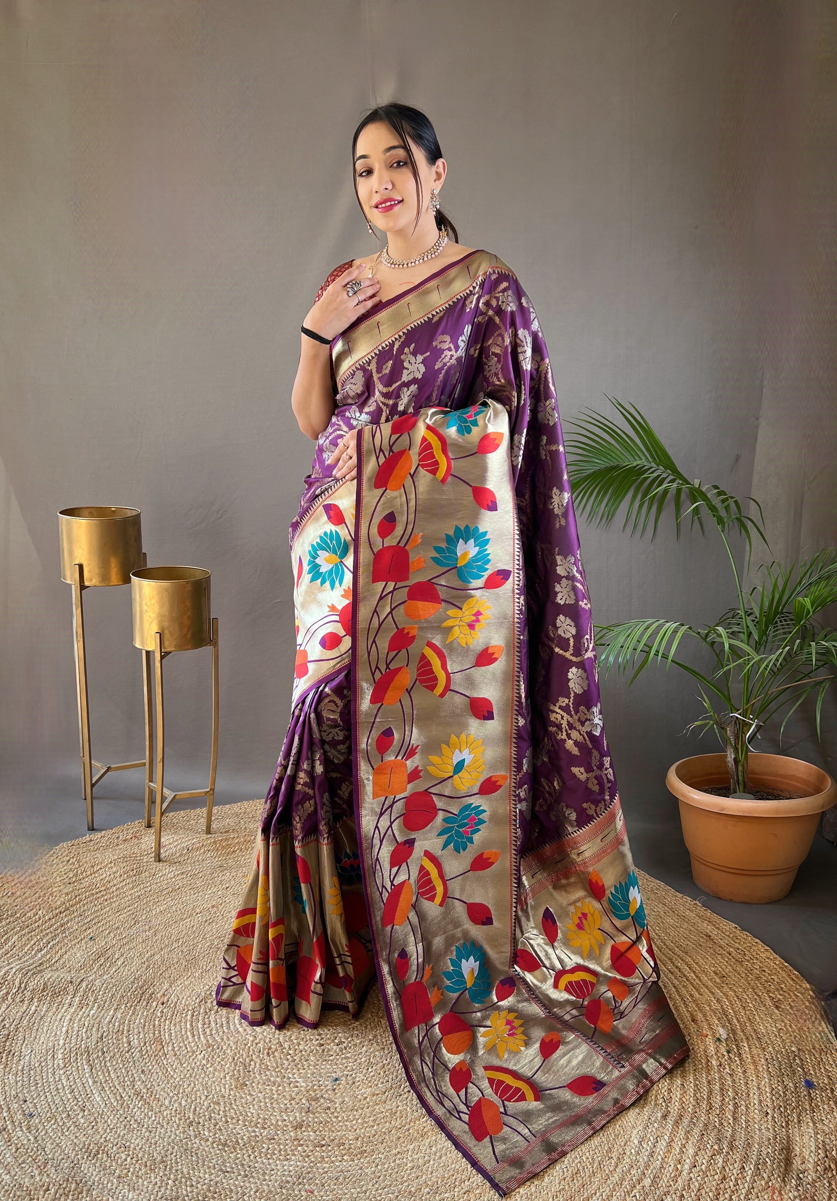 Alluring Wine Color Paithani Silk Saree