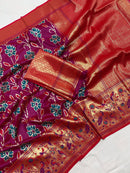 Radiant Wine Color Soft Silk Patola Saree