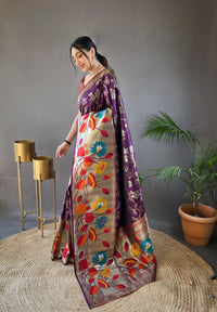 Alluring Wine Color Paithani Silk Saree