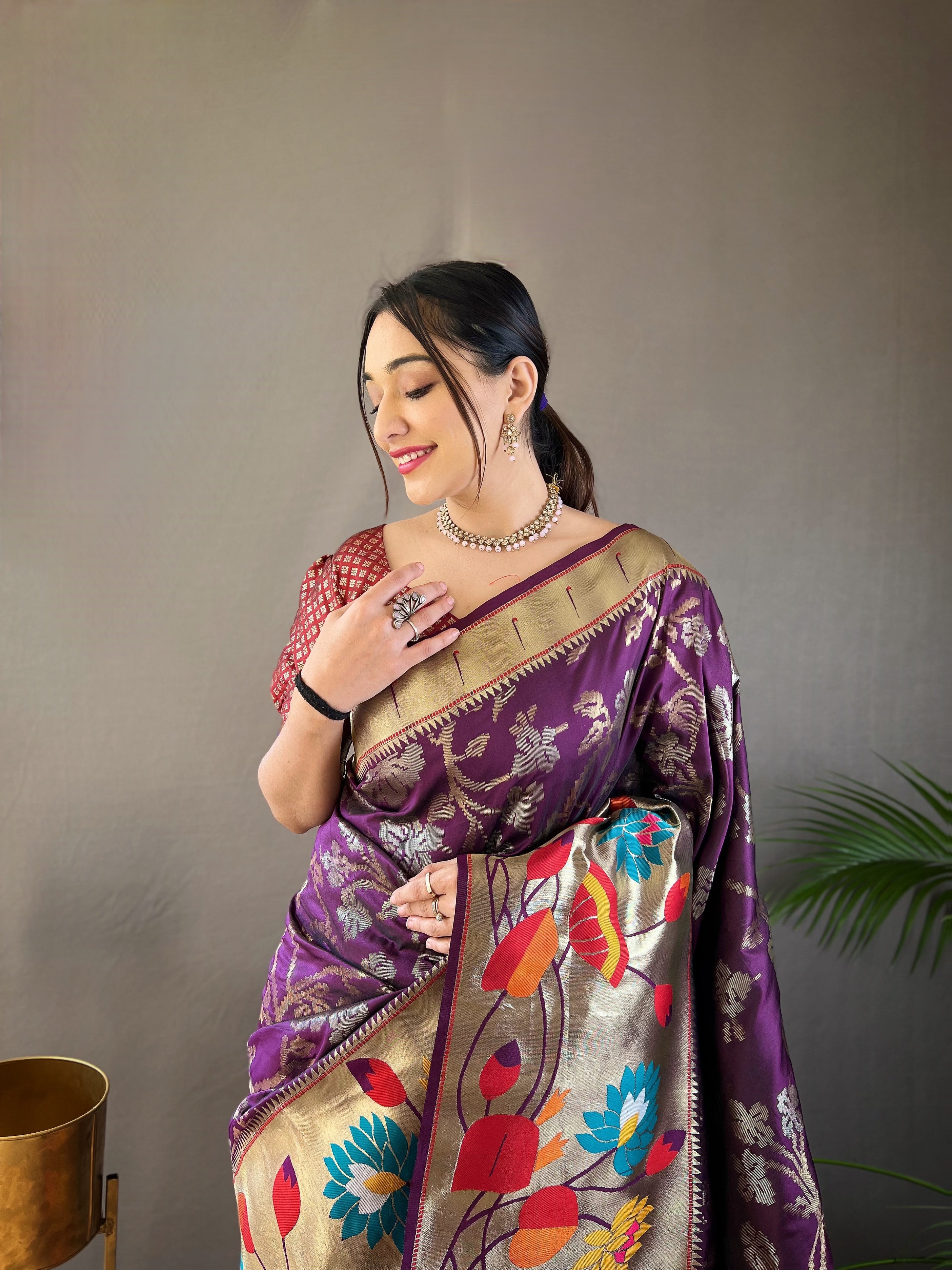 Alluring Wine Color Paithani Silk Saree