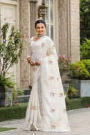 Exquisite White Color Tussar Cotton Saree