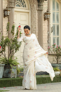 Exquisite White Color Tussar Cotton Saree