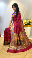 Harmonious Wine Color Paithani Silk Saree with Meenakari Weaving Work