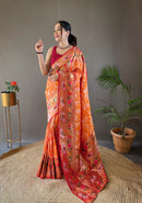 Elegant Orange Color Silk Saree with Paithani & Patola Blend