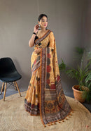 Mystical Yellow Color Tussar Cotton Saree