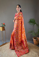 Elegant Orange Color Silk Saree with Paithani & Patola Blend