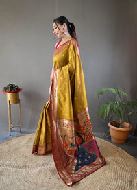 Exotic Yellow Color Paithani Silk Saree with Rich Peacock Design on Pallu