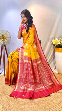 Enchanting Yellow Color Kanchipuram Semi Silk Saree