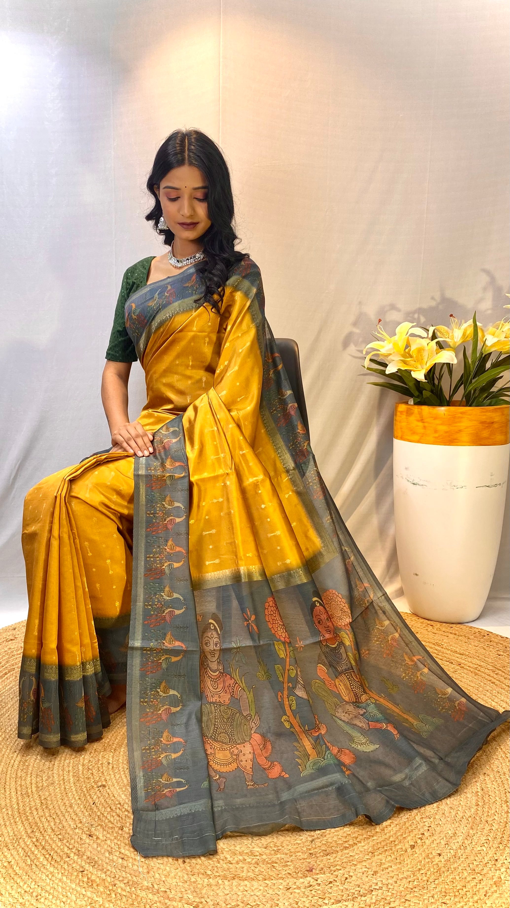 Gorgeous Yellow Color Chanderi Silk Saree