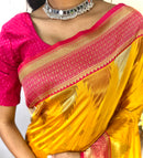 Enchanting Yellow Color Kanchipuram Semi Silk Saree