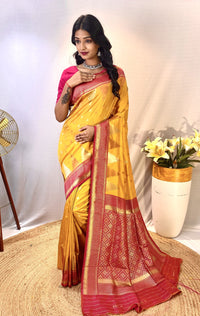 Enchanting Yellow Color Kanchipuram Semi Silk Saree