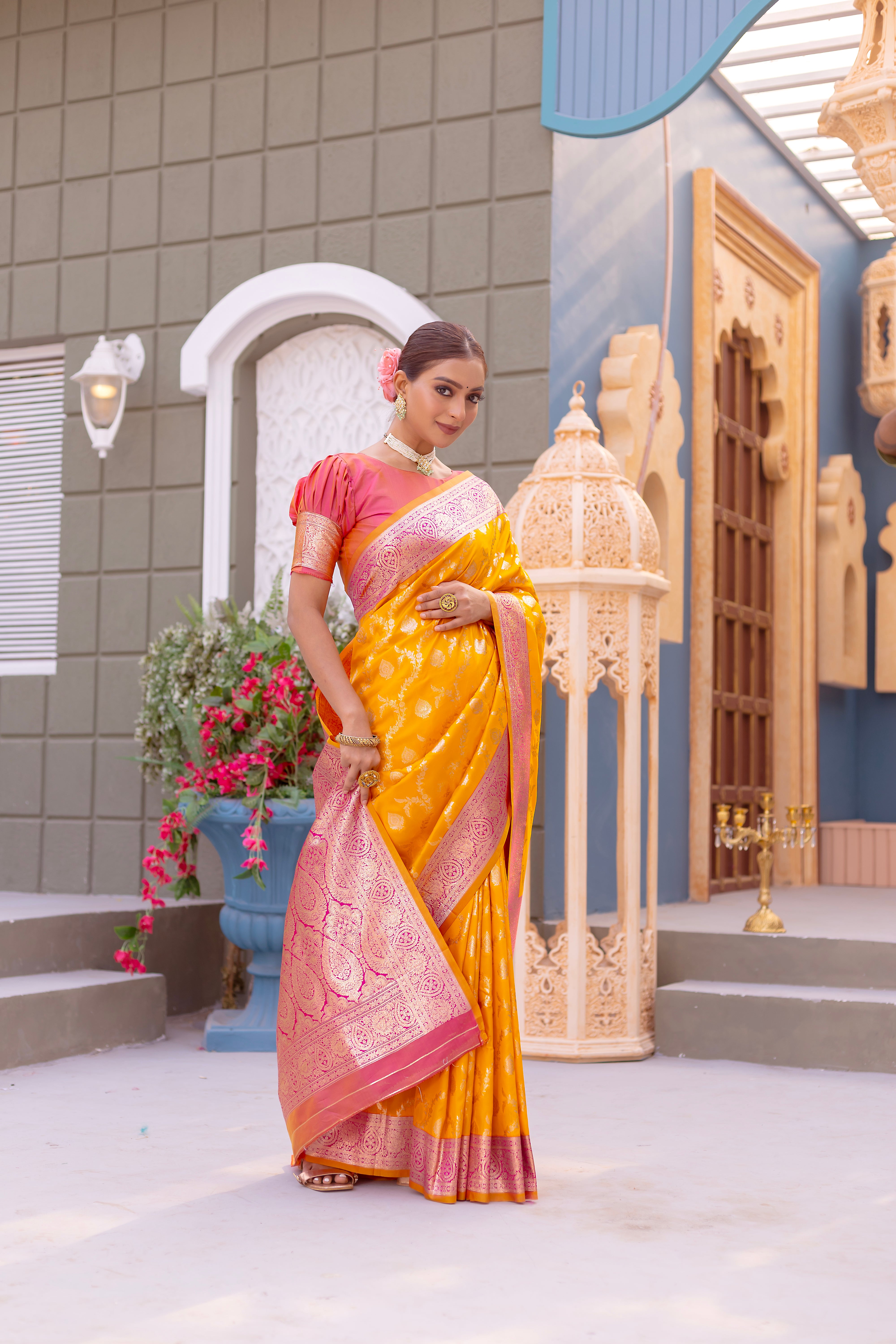 Graceful Yellow Color Banarasi Silk Saree