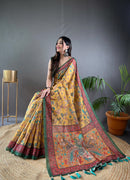 Captivating Yellow Color Malai Cotton Saree