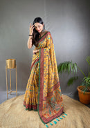 Captivating Yellow Color Malai Cotton Saree