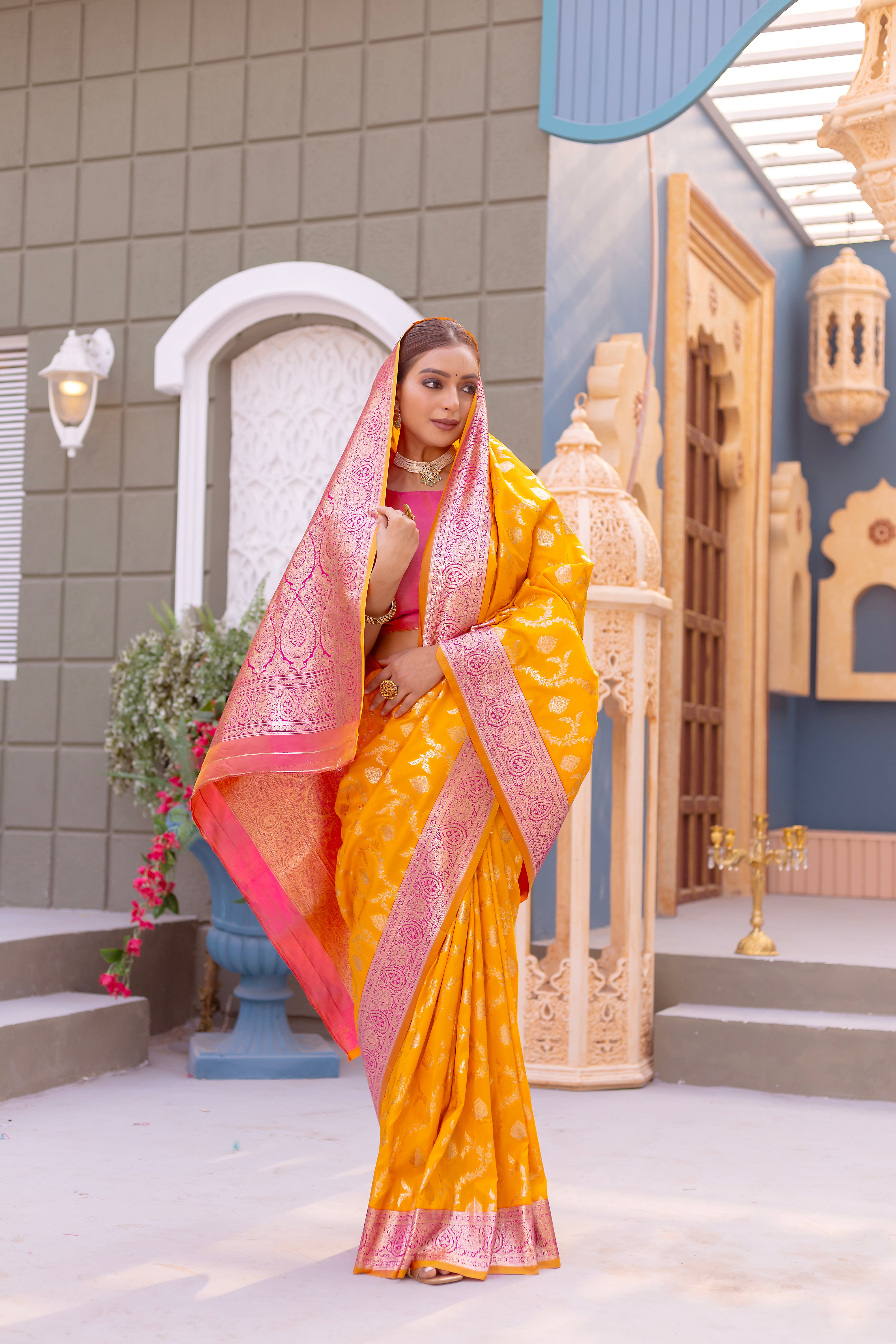 Graceful Yellow Color Banarasi Silk Saree