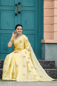 Elegant Yellow Color Tussar Cotton Saree