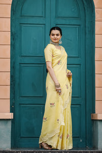 Elegant Yellow Color Tussar Cotton Saree