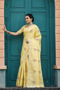 Elegant Yellow Color Tussar Cotton Saree