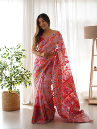 Enchanting Pink Color Kashmiri Pashmina Saree