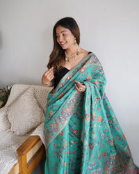 Vibrant Rama Green Color Kashmiri Pashmina Saree