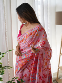 Enchanting Pink Color Kashmiri Pashmina Saree