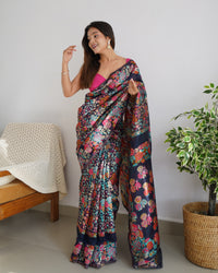 Euphoric Navy Blue Color Kashmiri Pashmina Saree