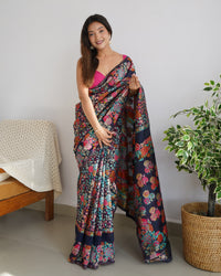 Euphoric Navy Blue Color Kashmiri Pashmina Saree