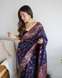 Winsome Navy Blue Color Kashmiri Pashmina Saree