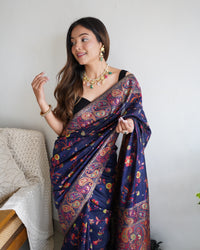 Winsome Navy Blue Color Kashmiri Pashmina Saree