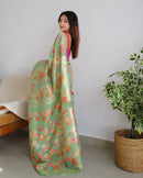 Exquisite Light Green Color Kashmiri Pashmina Saree